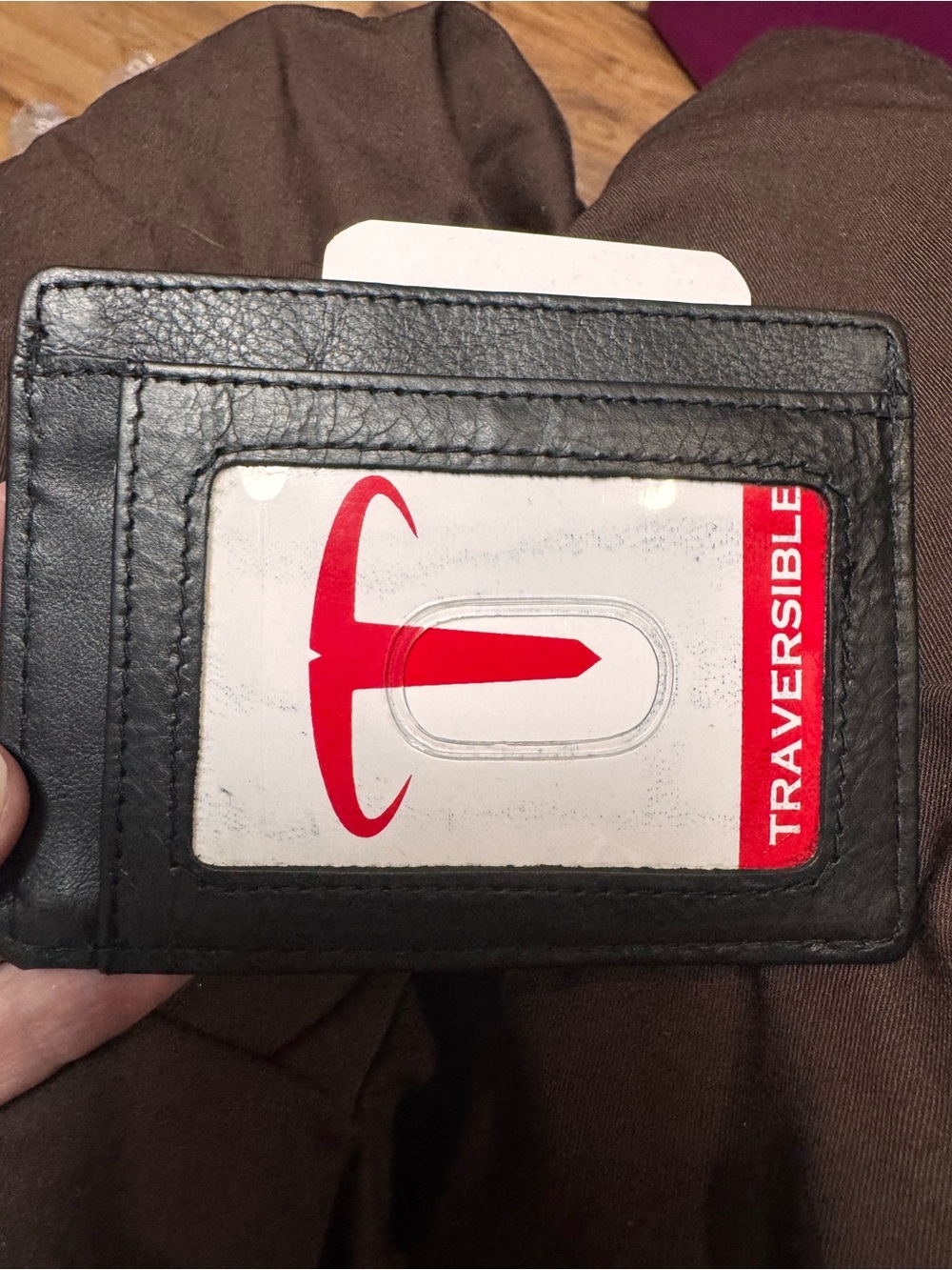 Black Leather Card Wallet - Reversible ID Window